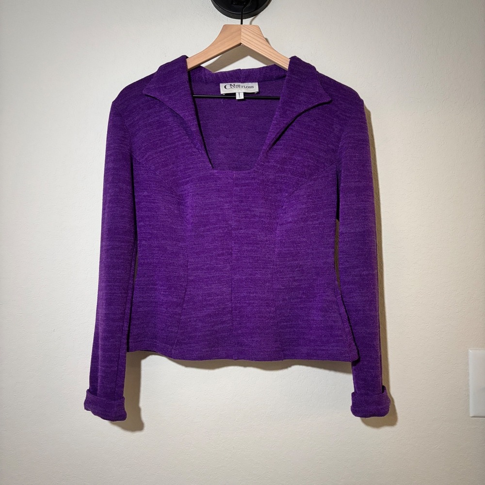 Miss Candyfloss Top 1258kn L Textured Knit Purple Rockabilly Pinup Retro